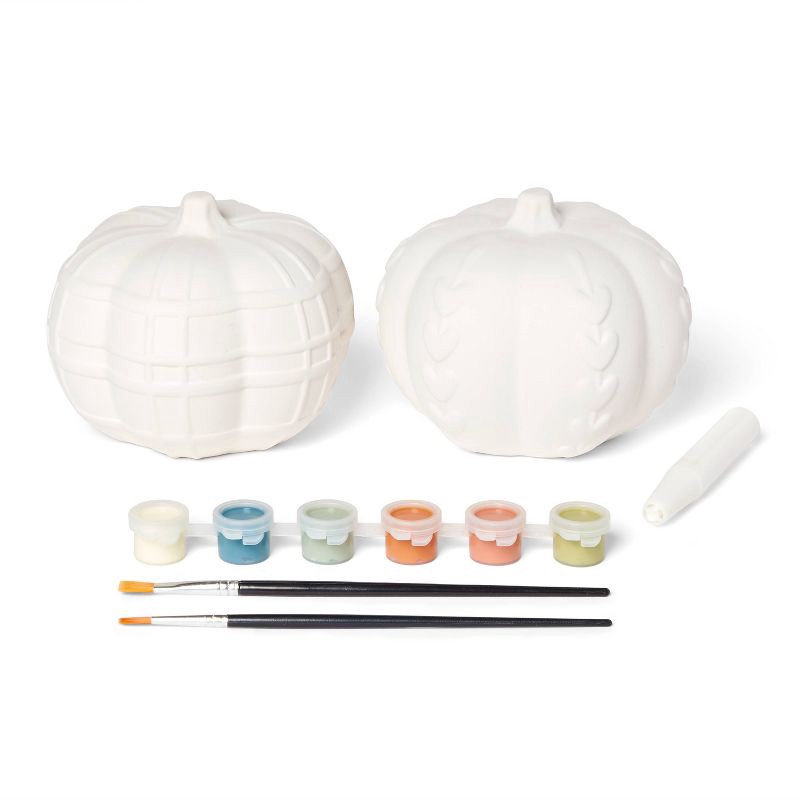 slide 3 of 4, 2ct Halloween Craft Ceramic Pumpkin Painting Kit - Mondo Llama™, 2 ct