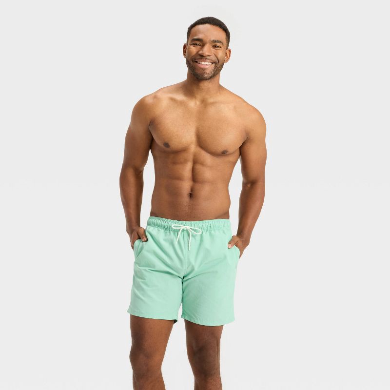 slide 3 of 3, Men's 7" Solid Color Swim Shorts - Goodfellow & Co™ Seafoam Green M, 1 ct
