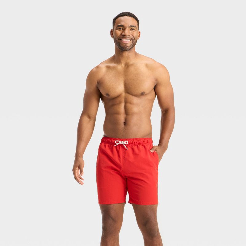 slide 3 of 3, Men's 7" Solid Color Swim Trunks - Goodfellow & Co™ Red M, 1 ct