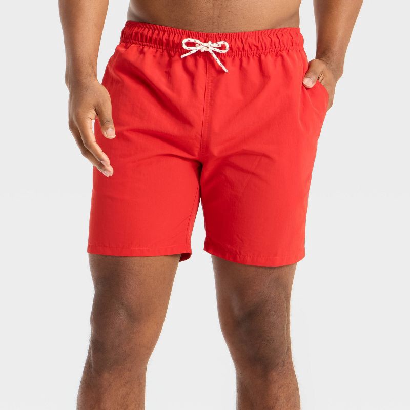 slide 1 of 3, Men's 7" Solid Color Swim Trunks - Goodfellow & Co™ Red M, 1 ct