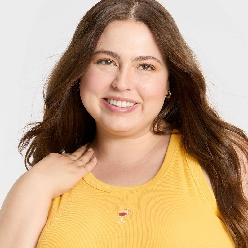 slide 4 of 4, Women's Embroidered Icon Knit Tank Top - A New Day™ Yellow XXL, 1 ct