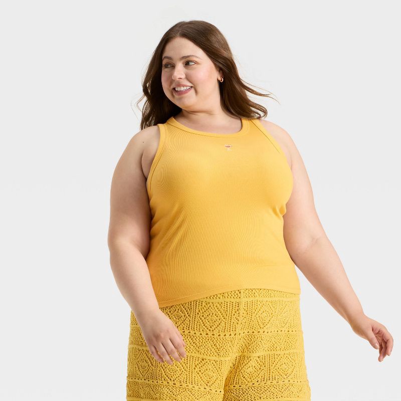 slide 1 of 4, Women's Embroidered Icon Knit Tank Top - A New Day™ Yellow XXL, 1 ct