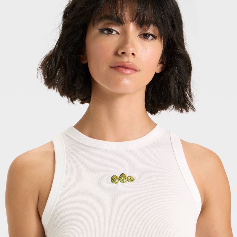 slide 4 of 4, Women's Embroidered Icon Knit Tank Top - A New Day™ White S, 1 ct