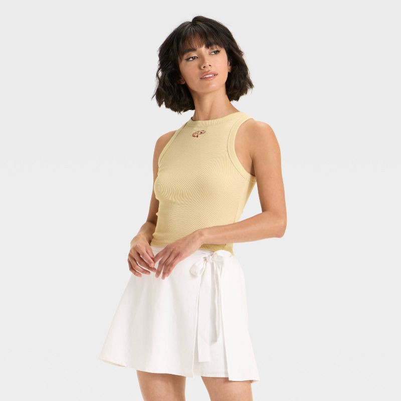 slide 1 of 4, Women's Embroidered Icon Knit Tank Top - A New Day™ Tan XL, 1 ct