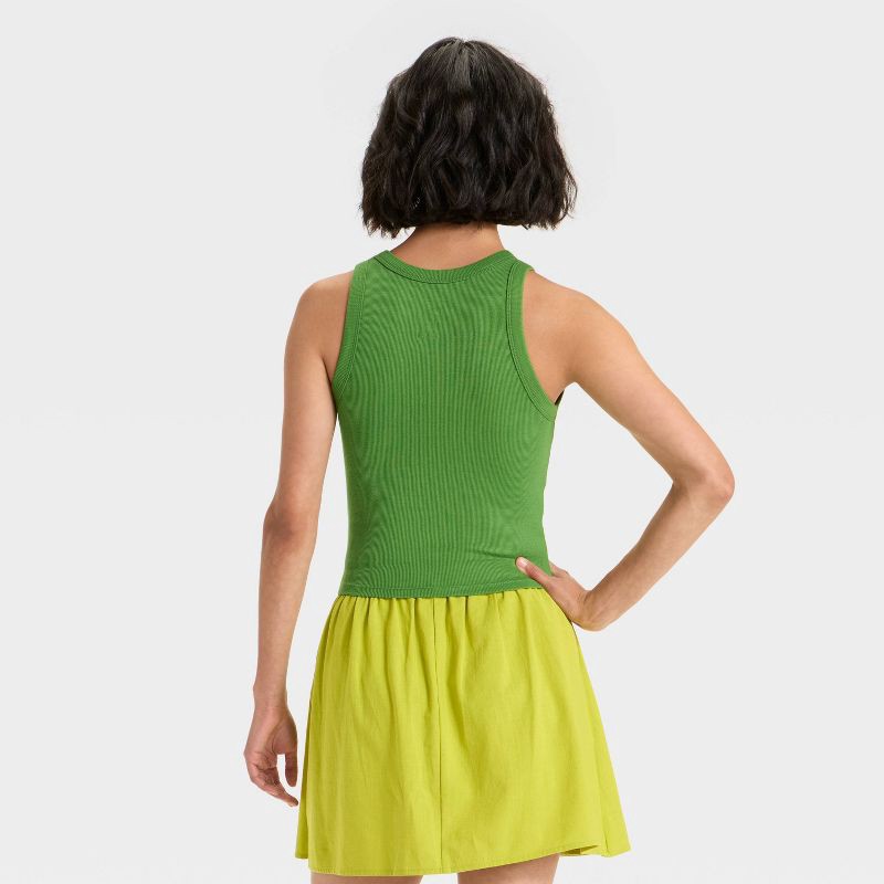 slide 2 of 4, Women's Embroidered Icon Knit Tank Top - A New Day™ Green L, 1 ct