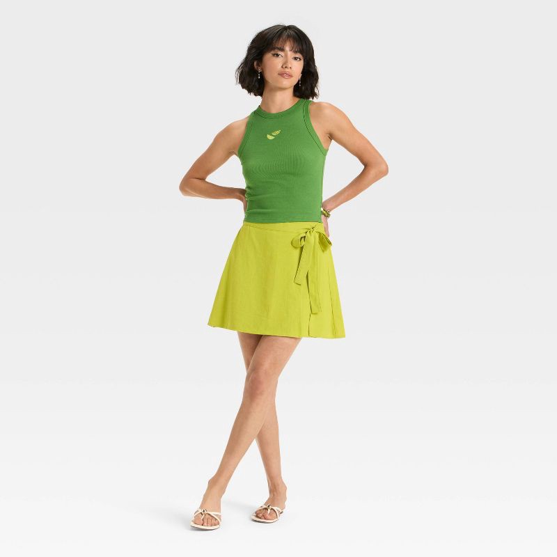 slide 3 of 4, Women's Embroidered Icon Knit Tank Top - A New Day™ Green L, 1 ct
