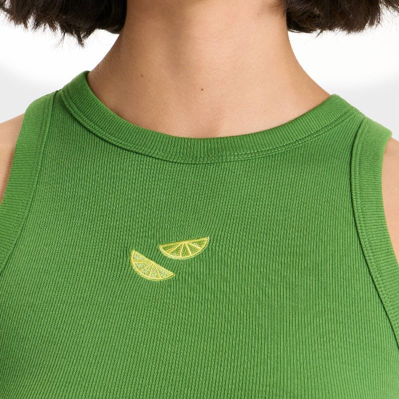 slide 4 of 4, Women's Embroidered Icon Knit Tank Top - A New Day™ Green L, 1 ct