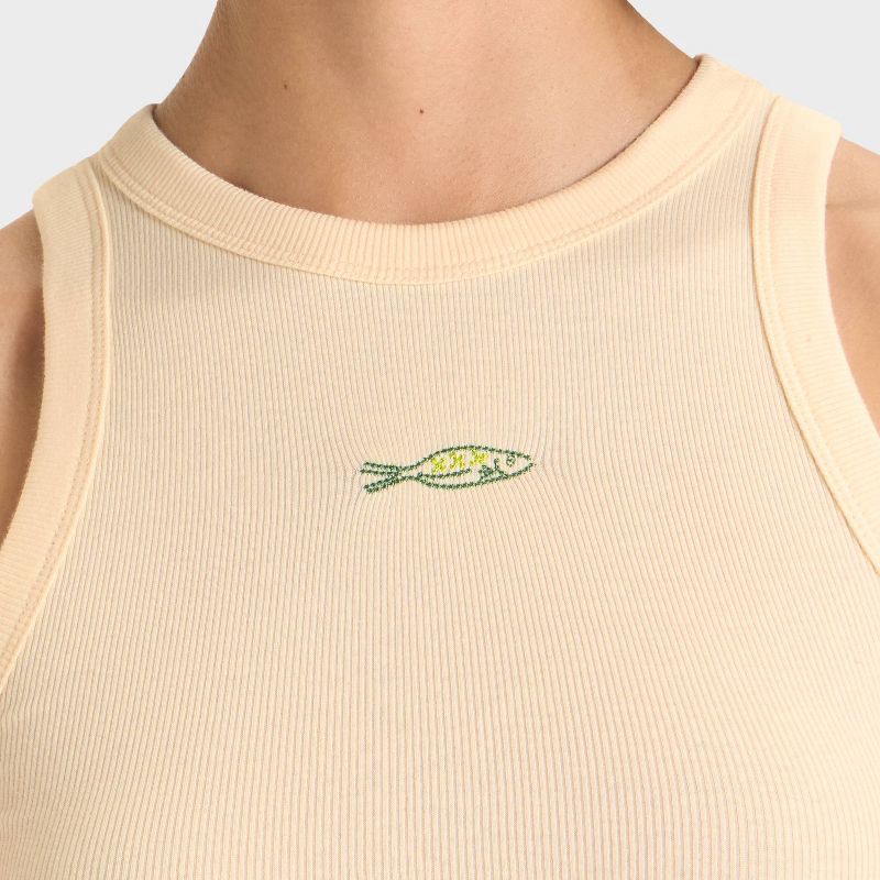 slide 4 of 4, Women's Embroidered Icon Knit Tank Top - A New Day™ Cream XL, 1 ct