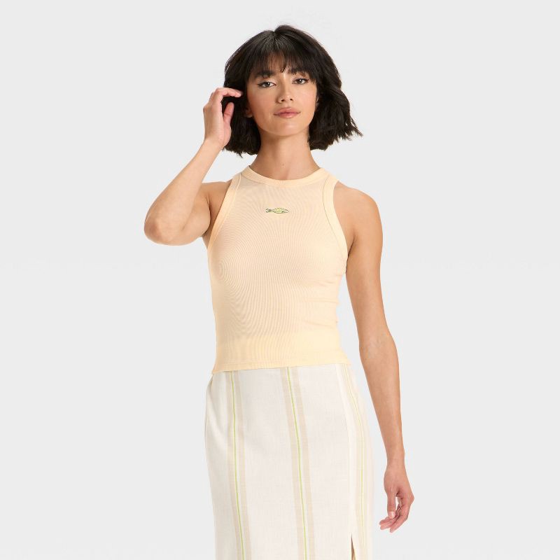 slide 1 of 4, Women's Embroidered Icon Knit Tank Top - A New Day™ Cream XL, 1 ct