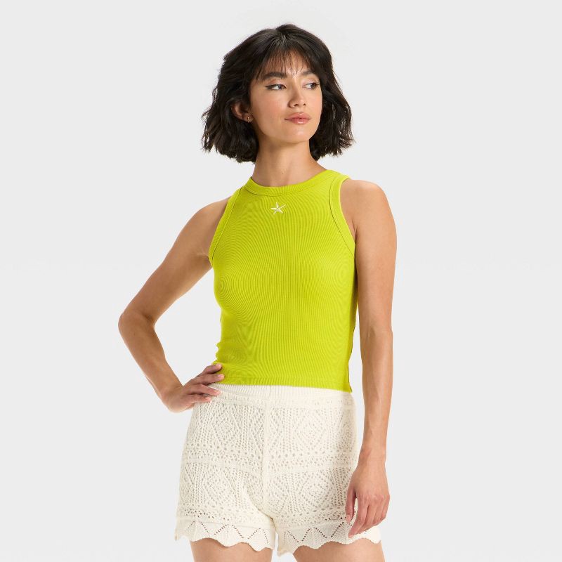 slide 1 of 4, Women's Embroidered Icon Knit Tank Top - A New Day™ Lime Green XL, 1 ct