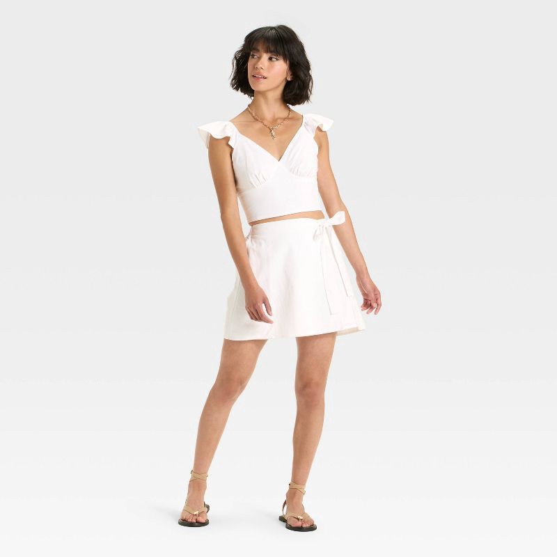 slide 3 of 3, Women's Ruffle Sleeve Woven Halter Top - A New Day™ White XL, 1 ct