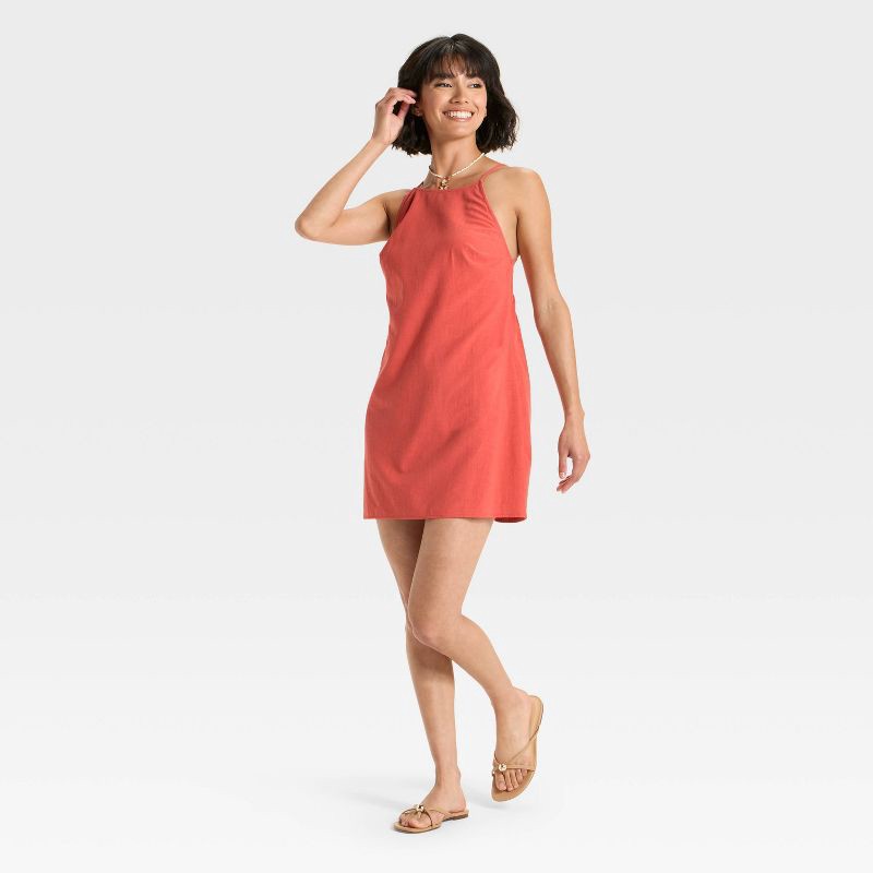 slide 3 of 3, Women's Halter Mini Dress - A New Day™ Rust S, 1 ct