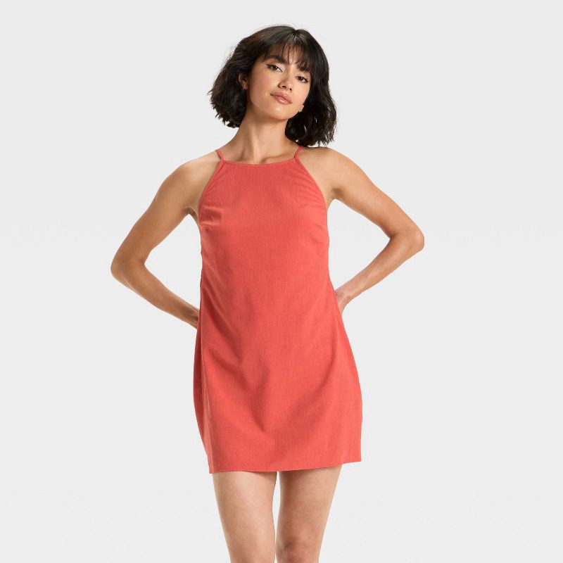 slide 1 of 3, Women's Halter Mini Dress - A New Day™ Rust S, 1 ct