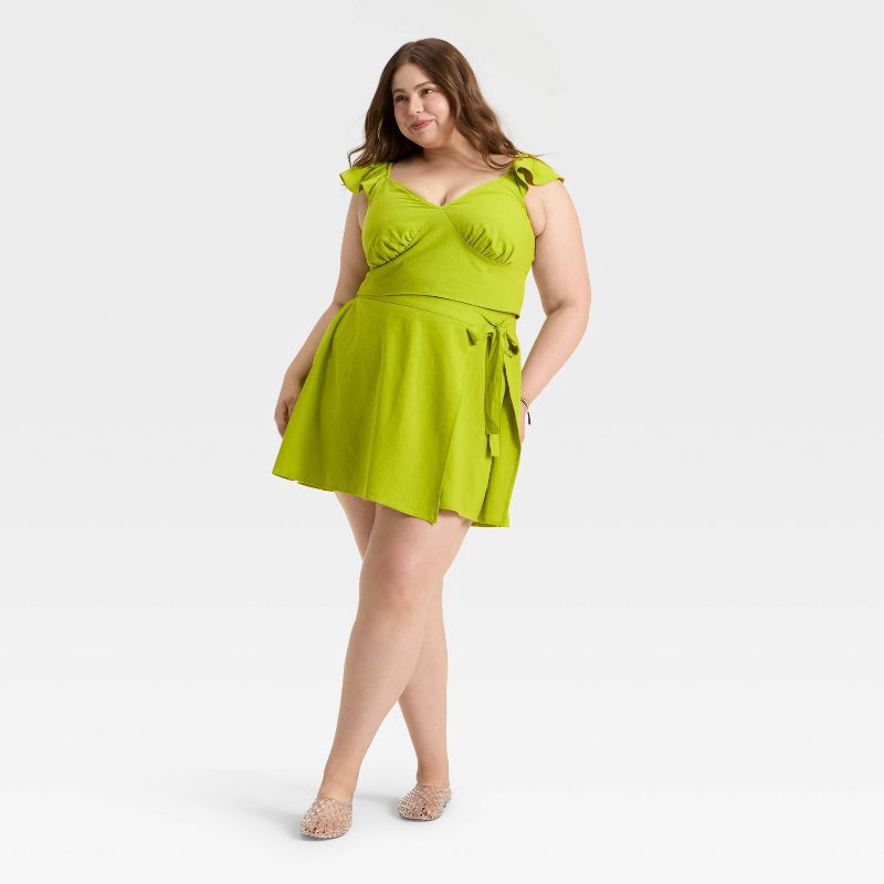 slide 3 of 3, Women's Ruffle Sleeve Woven Halter Top - A New Day™ Lime Green XXL, 1 ct