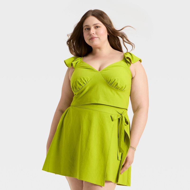slide 1 of 3, Women's Ruffle Sleeve Woven Halter Top - A New Day™ Lime Green XXL, 1 ct