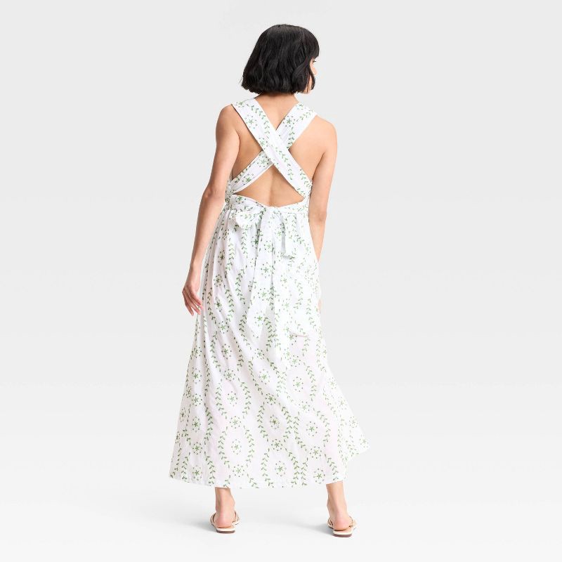 slide 2 of 3, Women's Maxi Open Back Sundress - A New Day™ White/Green L, 1 ct