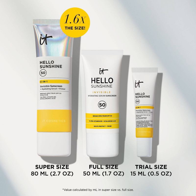 slide 4 of 7, IT Cosmetics Hello Sunshine Invisible Face Sunscreen - SPF 50 - 0.5 fl oz - Ulta Beauty, 50 x 0.5 fl oz