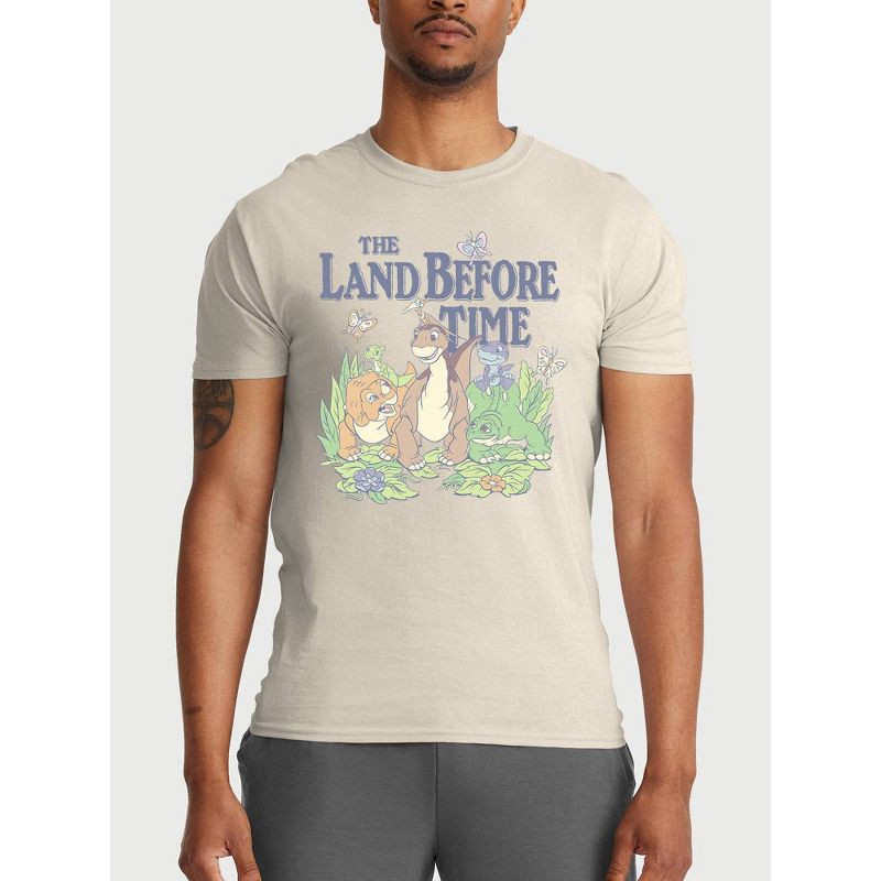 slide 1 of 3, Men's The Land Before Time Graphic T-Shirt - Tan XXL: Cotton Crew Neck, Short Sleeve, Universal License, 1 ct