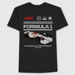 Men's Formula 1 Graphic T-Shirt - Black XL: Cotton Jersey, Short Sleeve, Pullover Style