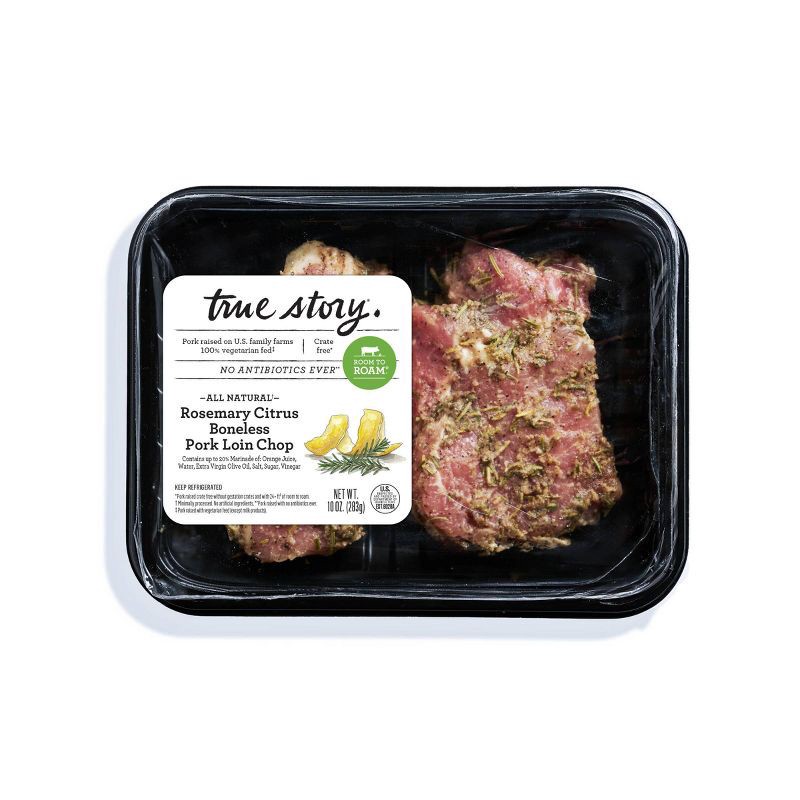slide 1 of 1, True Story Thick Cut Boneless Pork Loin Chop Rosemary Citrus - 10oz, 10 oz