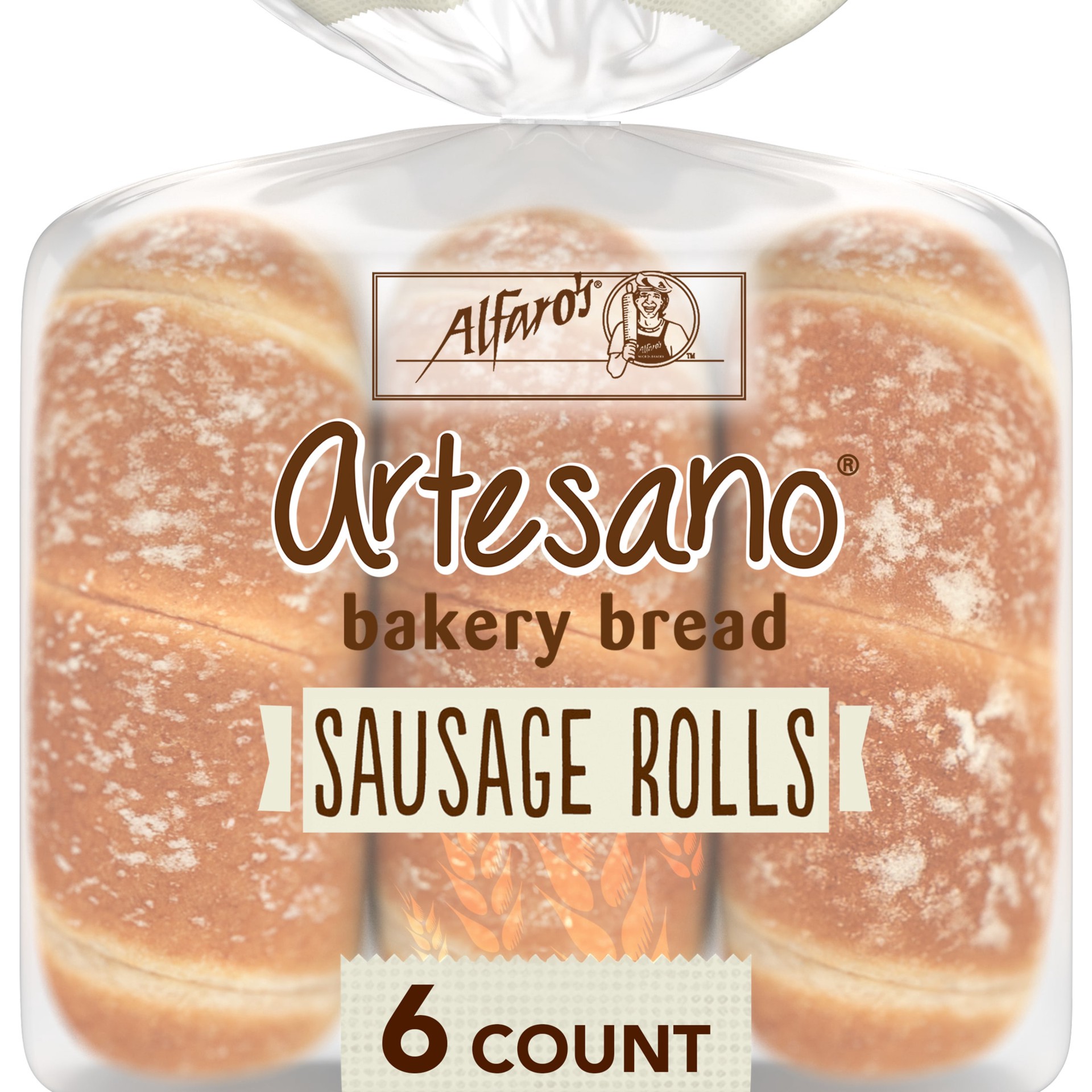 slide 1 of 9, Alfaro's Artesano White Sausage Rolls, 6 count, Sandwich Rolls, 15 oz Bag, 6 ct