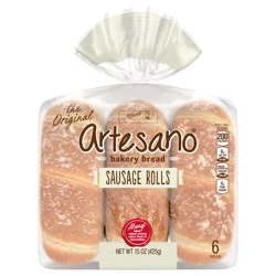 Alfaro's Artesano White Sausage Rolls, 6 count, Sandwich Rolls, 15 oz Bag
