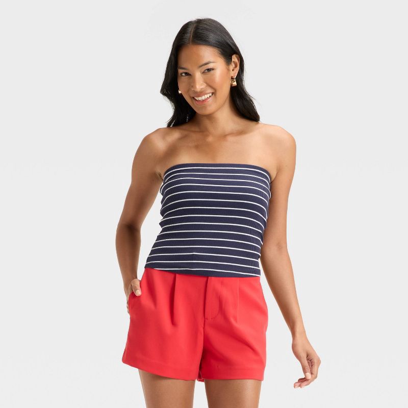 slide 1 of 3, Women's Tube Top - A New Day™ Navy Striped XL, 1 ct