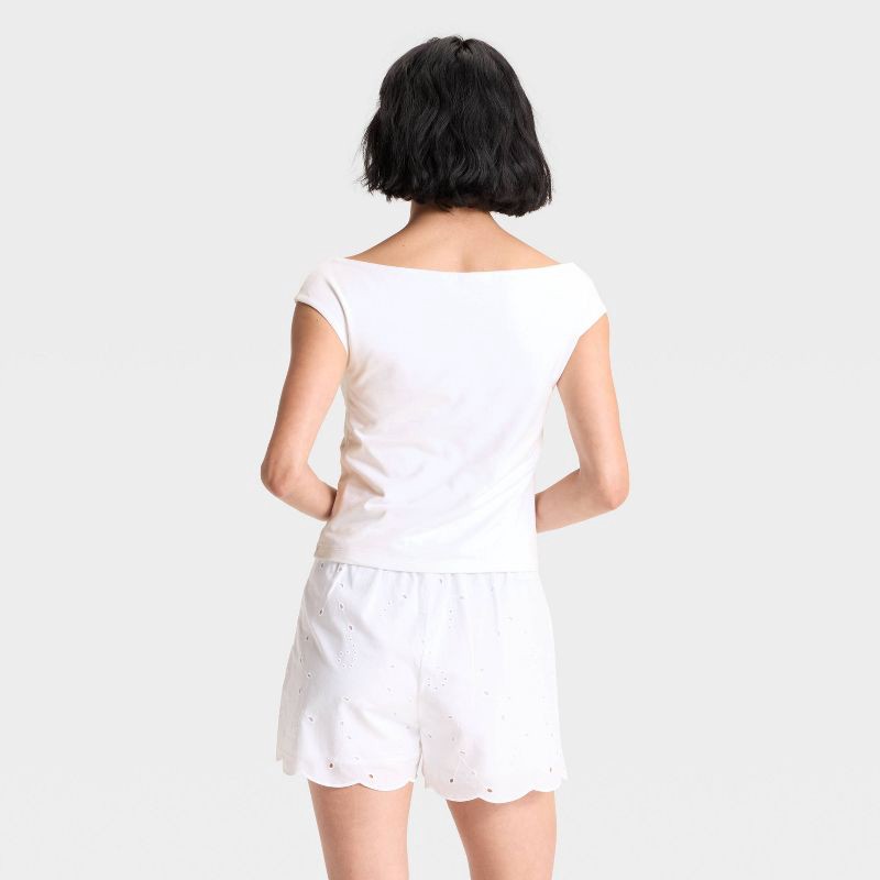 slide 2 of 3, Women's Slim Fit Short Sleeve Off the Shoulder Top - A New Day™ White M, 1 ct