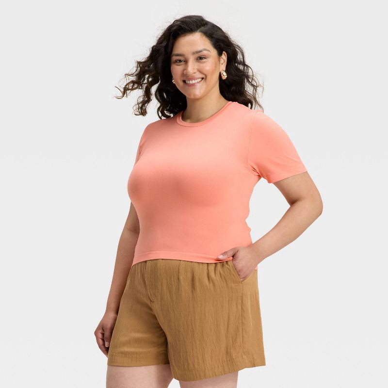 slide 1 of 4, Women's Slim Fit Short Sleeve Seamless Baby T-Shirt - A New Day™ Pink XXL, 1 ct