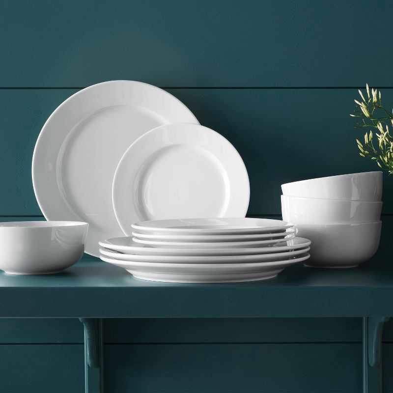 slide 3 of 5, 12pc New Poreclain Round Rim Dinnerware Set - Threshold™, 12 ct