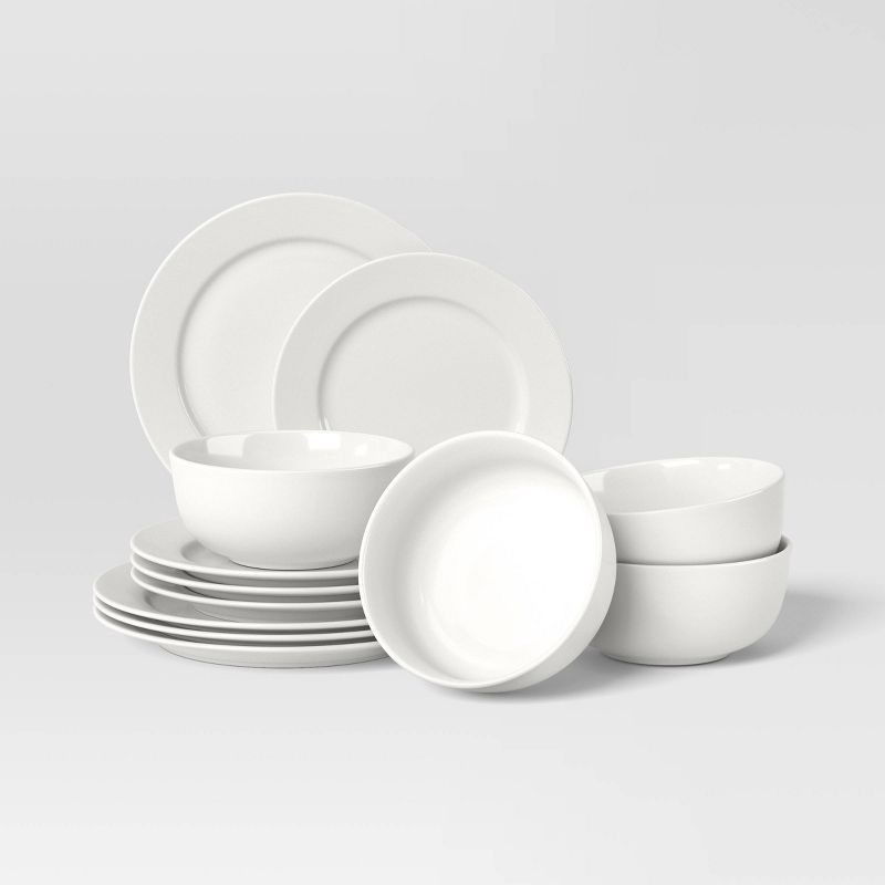 slide 1 of 5, 12pc New Poreclain Round Rim Dinnerware Set - Threshold™, 12 ct