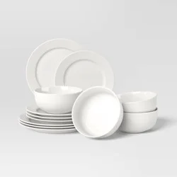12pc New Poreclain Round Rim Dinnerware Set - Threshold™