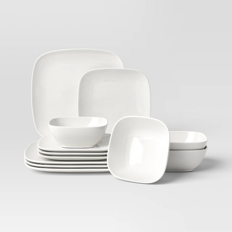 slide 1 of 5, 12pc New Poreclain Square Coupe Dinnerware Set - Threshold™, 12 ct