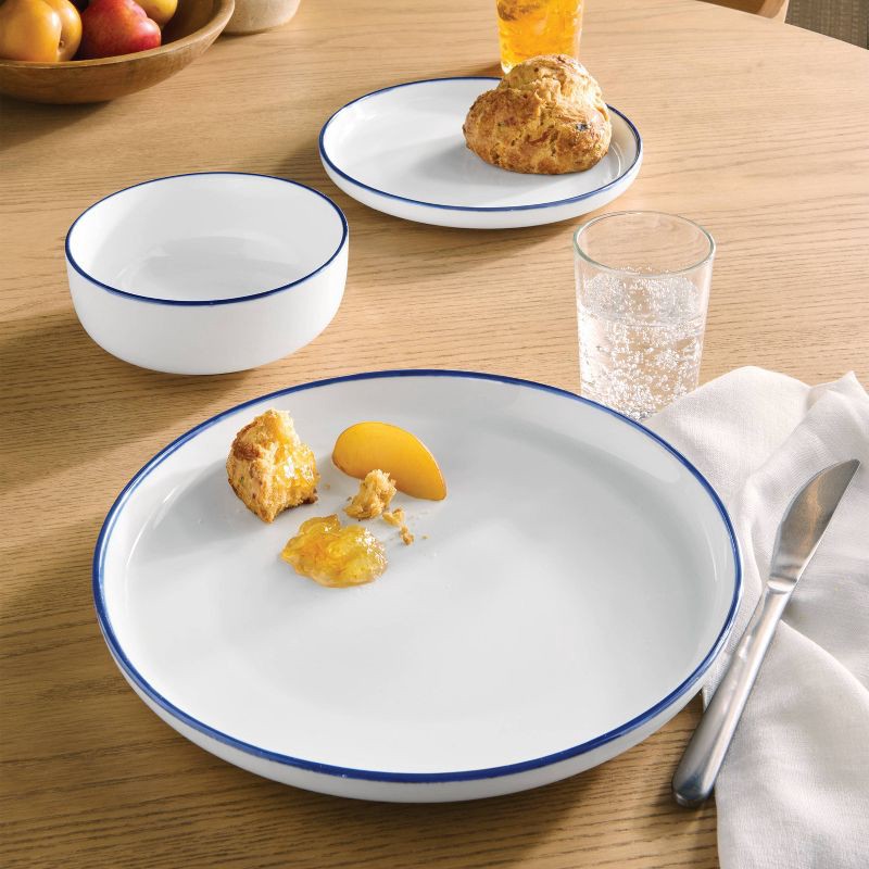 slide 2 of 5, 12pc Stoneware Dinnerware Set Blue Rim - Threshold™, 12 ct