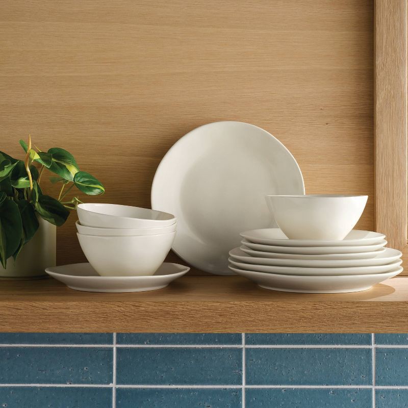 slide 3 of 5, 12pc Stoneware Aralia Dinnerware Set Sour Cream - Threshold™, 12 ct