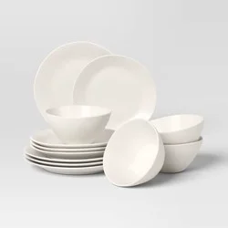 12pc Stoneware Aralia Dinnerware Set Sour Cream - Threshold™