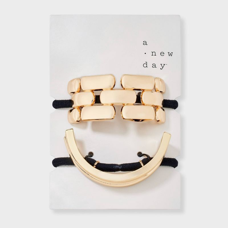 slide 2 of 3, Textured Pony Cuff Hair Twister 2pc - A New Day™ Gold: Fashion Elastic Band, Zinc & Plastic, 2 ct