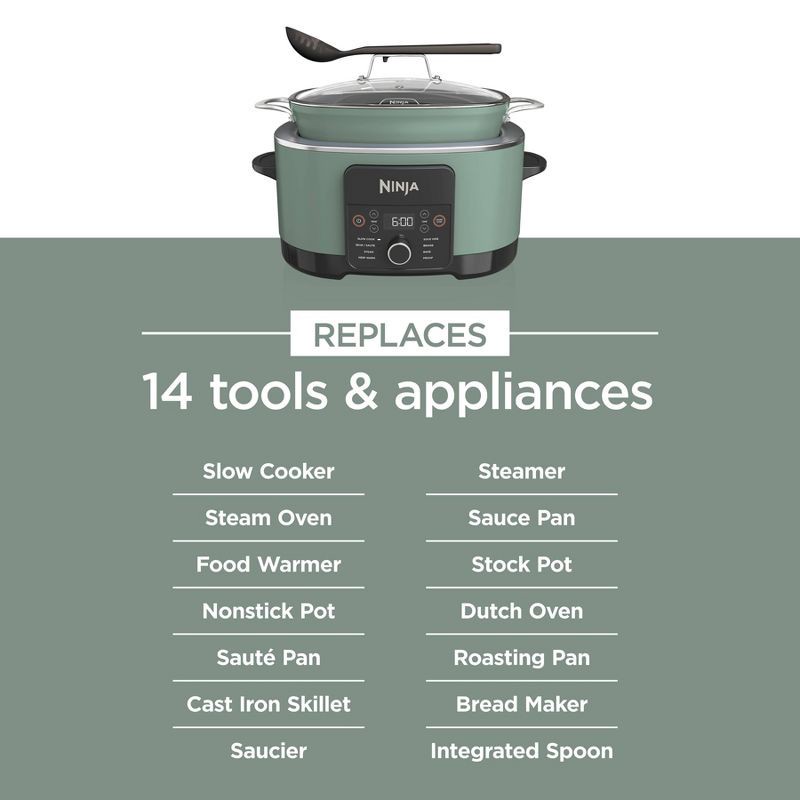 slide 7 of 12, Ninja PossibleCooker PRO 8.5qt Multi-Cooker with 8-in-1 Slow Cooker, Dutch Oven, Sous Vide, Oven Safe Pot to 500°F Sage Green MC1001GN, 8.5 qt