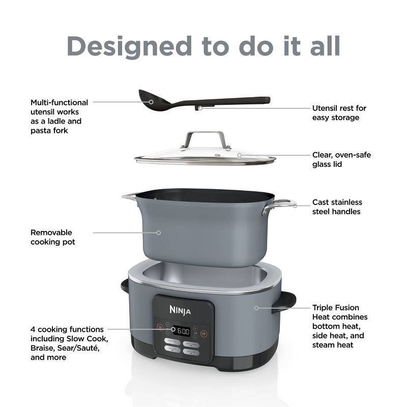 slide 12 of 12, Ninja PossibleCooker PRO 8.5qt Multi-Cooker with 4-in-1 Slow Cooker, Sear, Sous Vide, Oven Safe Pot to 500°F Stone MC1000SP, 8.5 qt