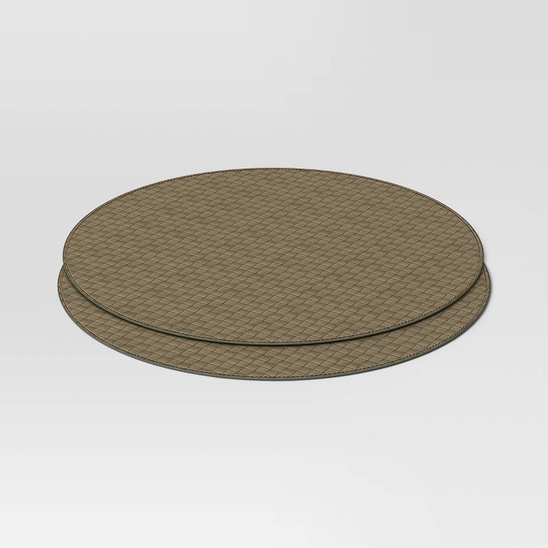 slide 3 of 4, 2pk Textured Faux Leather Charger Olive - Threshold™, 2 ct