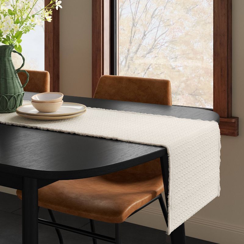 slide 2 of 3, 72"x14" Solid Textured Table Runner Ivory - Threshold™, 1 ct