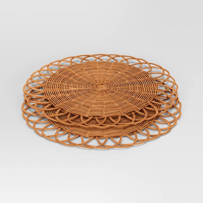 slide 3 of 4, 2pk.Woven Looped Rattan chargers - Threshold™, 2 ct