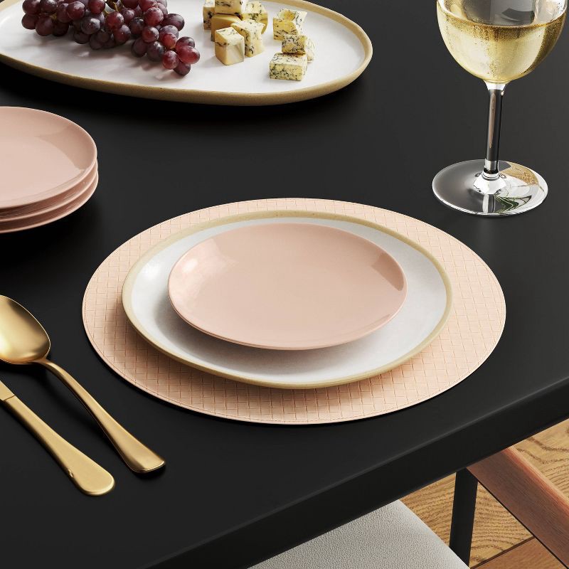 slide 2 of 4, 2pk Textured Faux Leather Charger Light Tan - Threshold™, 2 ct