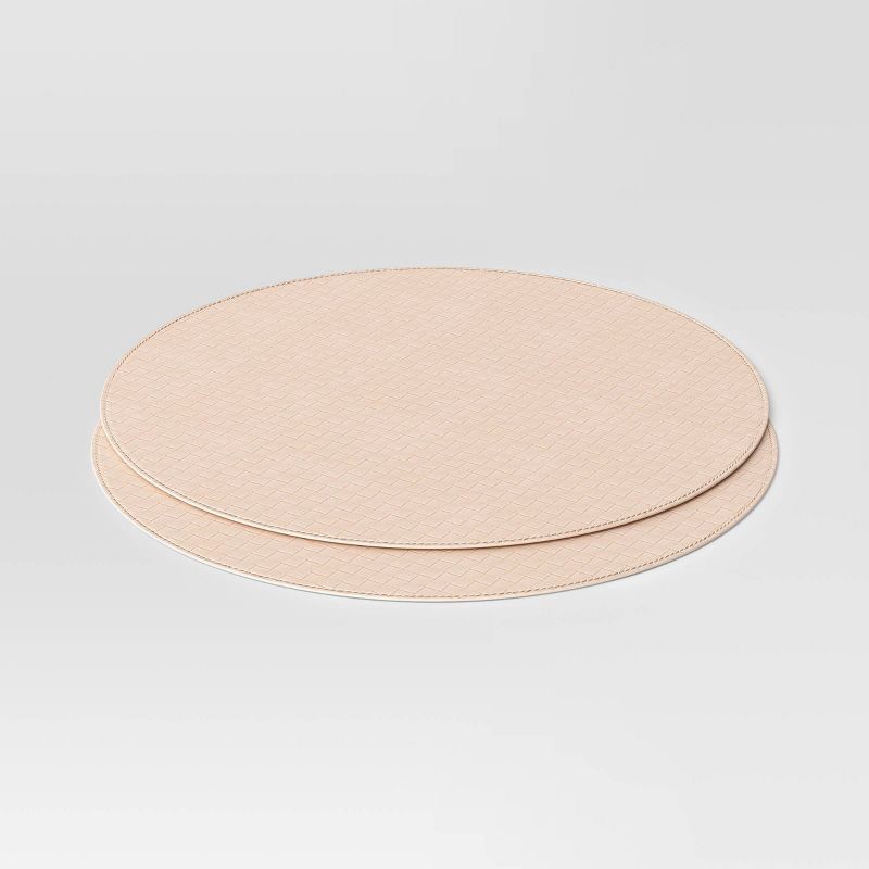 slide 3 of 4, 2pk Textured Faux Leather Charger Light Tan - Threshold™, 2 ct