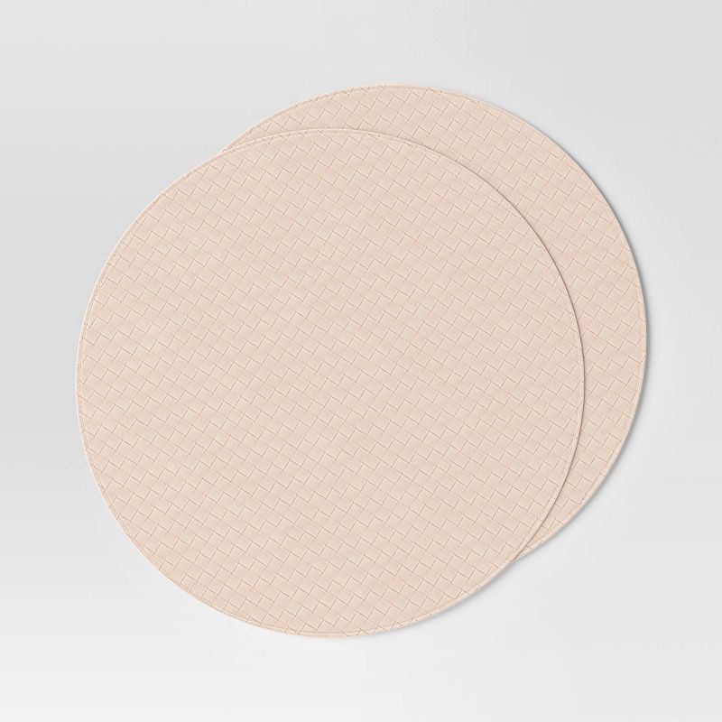 slide 1 of 4, 2pk Textured Faux Leather Charger Light Tan - Threshold™, 2 ct