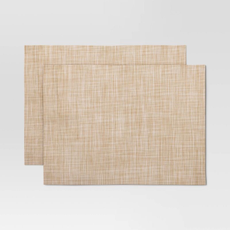 slide 1 of 4, 2pk Placemat Tan Heathered Vinyl - Threshold™, 2 ct