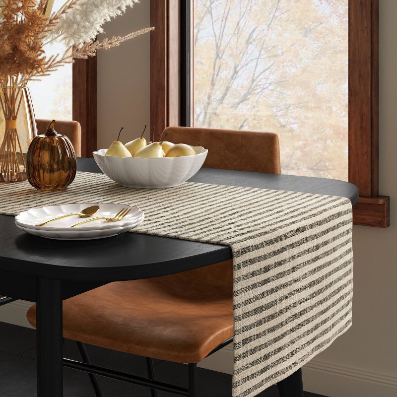 slide 2 of 3, 108"x14" Striped Table Runner Khaki/Black - Threshold™, 1 ct