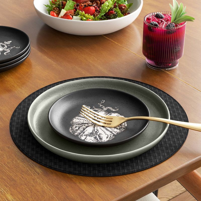 slide 2 of 4, 2pk Textured Faux Leather Charger Black - Threshold™, 2 ct