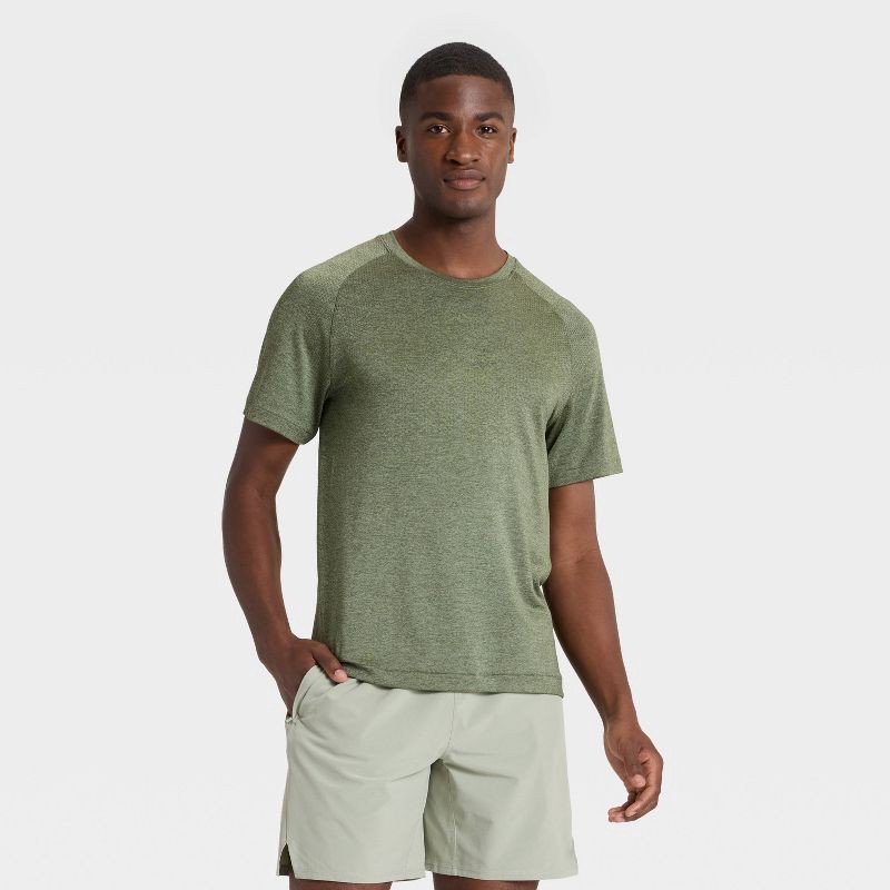 slide 1 of 3, Men's Short Sleeve Seamless T-Shirt - All In Motion™ Green Heather L, 1 ct