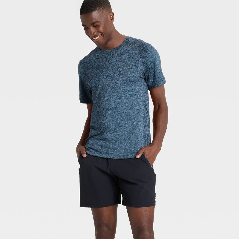 slide 3 of 3, Men's Short Sleeve Seamless T-Shirt - All In Motion™ Blue Heather L, 1 ct
